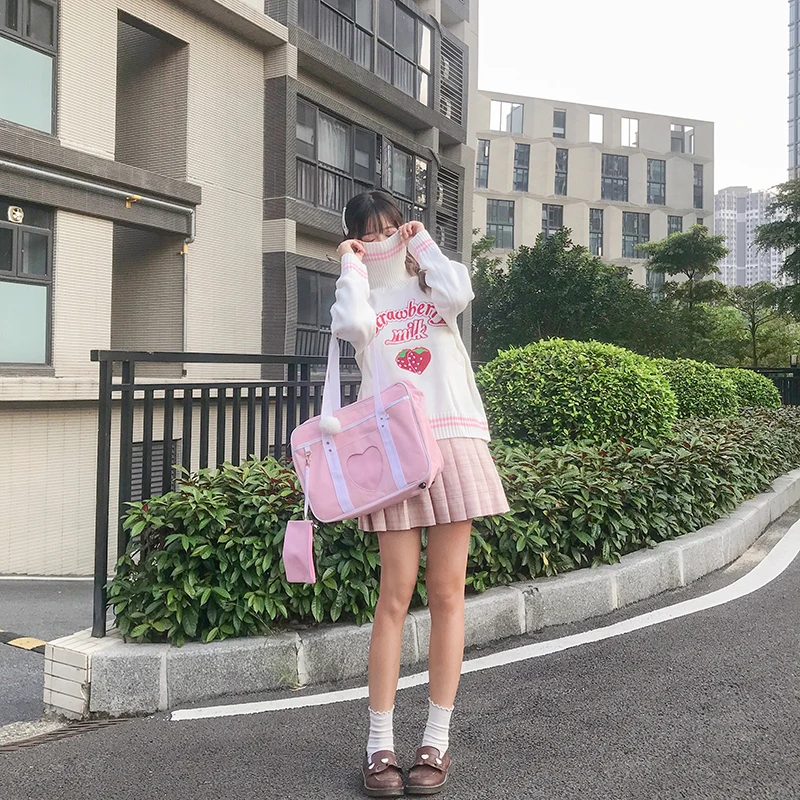 Cute Strawberry Embroidered Loose Sweater Women's Sweaters Japanese Kawaii Ulzzang Female Korean Harajuku Clothing For Women