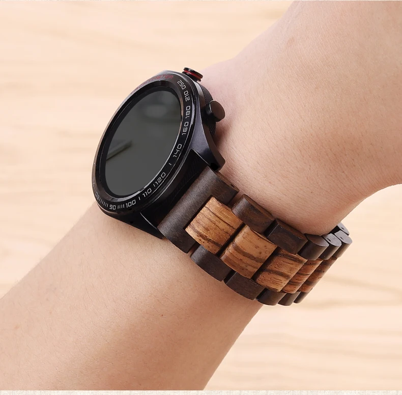 20мм 22мм Деревянный ремешок для часов для Huawei Watch GT / Galaxy Watch 46 / 42мм сменный ремень пряжка из нержавеющей стали аксессуары для браслетов