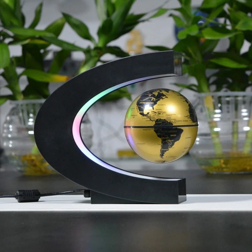 Электронный магнитный левитационный Плавающий глобус антигравитационный светодиодный светильник подарок домашний декор синий золотой EU Plug