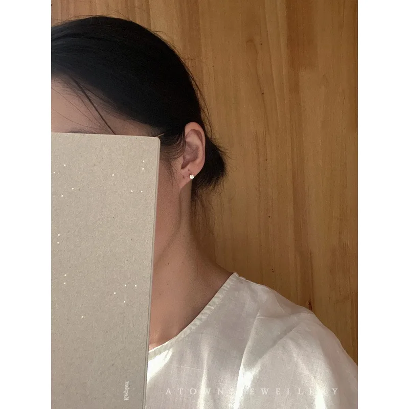 Серьги из чистого золота 9 к Простые Модные циркониевые Мини кольца для ушей с