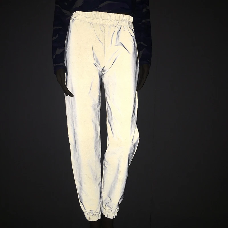 Блестящие Светоотражающие штаны для бега осень зима женские повседневные серые однотонные уличные брюки в стиле хип-хоп танцевальные вечерние штаны