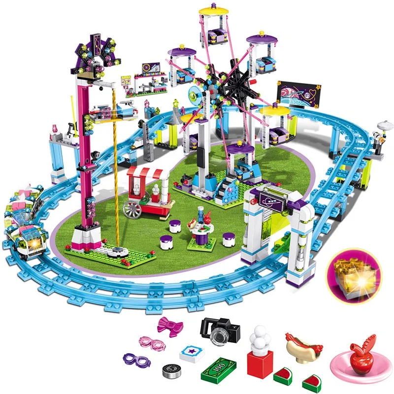 

Bricks Compatible Legoingly Friends Amusement Park Blocks Roller Coaster Figure Model Toys Hobbie Children Girls