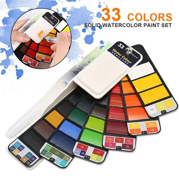 

Solid Watercolor Paint Set 33 Colors Water Color Pigment Foldable Fan Design For Watercolor Painting Art School Sationery Gifts