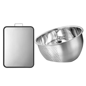 

with Side Drainer Stainless Steel Rice Sieve Durable & Stainless Steel Chopping Block Anti-Mildew Cutting Boards
