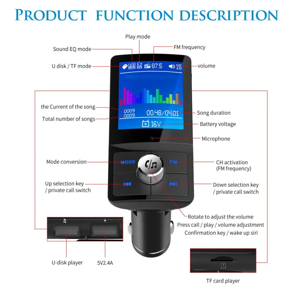 Car Handsfree Wireless Bluetooth 4.2 Kit FM Transmitter LCD Car MP3 Player Dual USB Charger FM Modulator Car Accessories