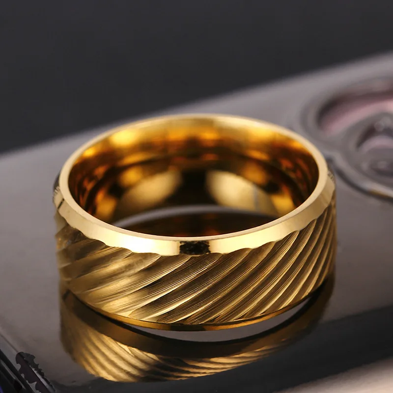 Gold Золотое/синее/серебряное кольцо, титановая сталь, кольца для мужчин, обручальные кольца, крутые ювелирные изделия, HY-003 - Цвет основного камня: Gold