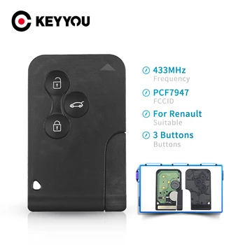 

KEYYOU ID46 PCF7947 Chip Smart Remote Key 3 Buttons 433Mhz For Renault Megane Scenic 2003-2008 Card With Emergency Insert Blade