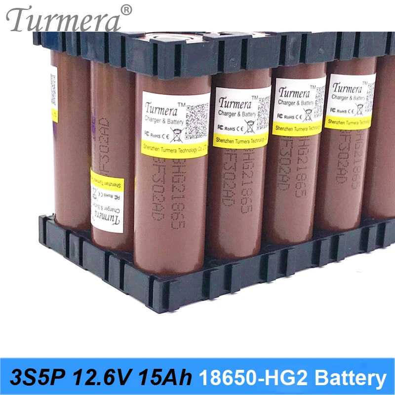 Turmera 3S5P 12V 15Ah Rechargeable Lithium Battery Pack Use HG2 3000mAh battery with 40A BMS for uninterrupted power supply 10.8V 12.6V  07