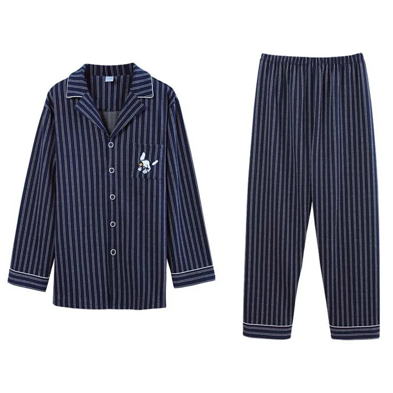Aolamegs Men Pajamas Set Striped Print Sleepwear Soft Comfortable Plus Size Cartoon Embroidery Patch Simple Couple Homewear Aolamegs Men Pajamas Set Striped Print Sleepwear Soft Comfortable Plus Size Cartoon Embroidery Patch Simple Couple Homewear