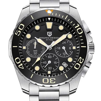 

44 mm Pagani design black dial orange pointer Stopwatch chronograph quartz watch men luxury stainless steel men's Sports watches