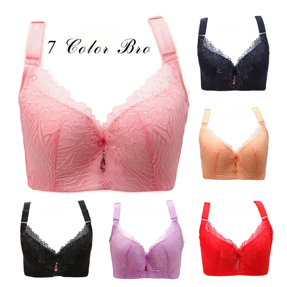 

Plus Size Sexy Deep V Bra Large Size Bras Push Up Floral Lace Lingerie 46 48 50 CDEF Cup Underwear Bras for Women Lingerie Blue