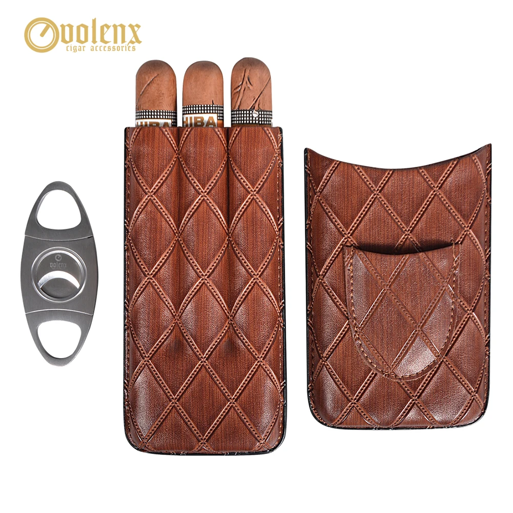 

VOLENX Travel Cigar Accessories Mini Humidor Portable With Stainless Steel Cutter 3Cigar Tubes Soft Skin Cigar Cutter & Gift Box