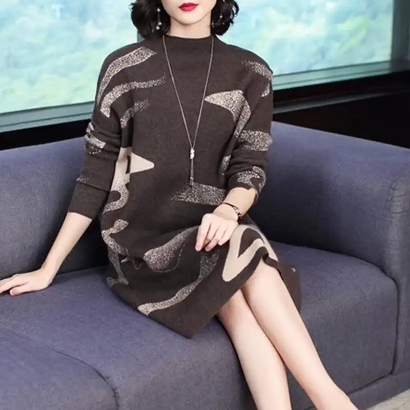 2020 Herbst Winter Warme Frauen Kleid Neue Mode Grosse Grosse Lose Medium Lange Halbe Hohe Kragen Stricken Frauen Pullover Kleid M Xxxxl Aliexpress