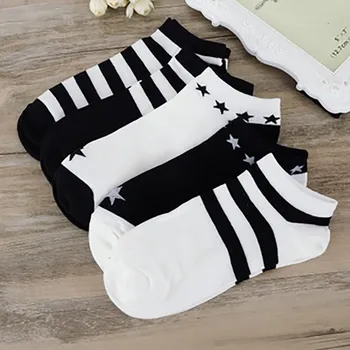 

5 Pairs Women Men Stripes Cotton Socks Spring and Summer School Hiphop Skate Short Harajuku Sports Black White Cheap Sock