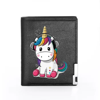 

High Quality Cute Unicorn Printing Pu Leather Wallet Men Boy Bifold Credit Card Holder Short Purse Male