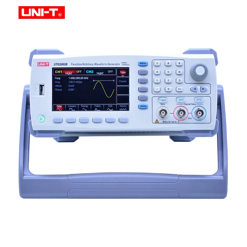 Функция/генератор сигналов произвольной формы UNI-T UTG2062B 2 канала 320 мс/с 16 бит вертикальное разрешение полупроводниковый компонент тест