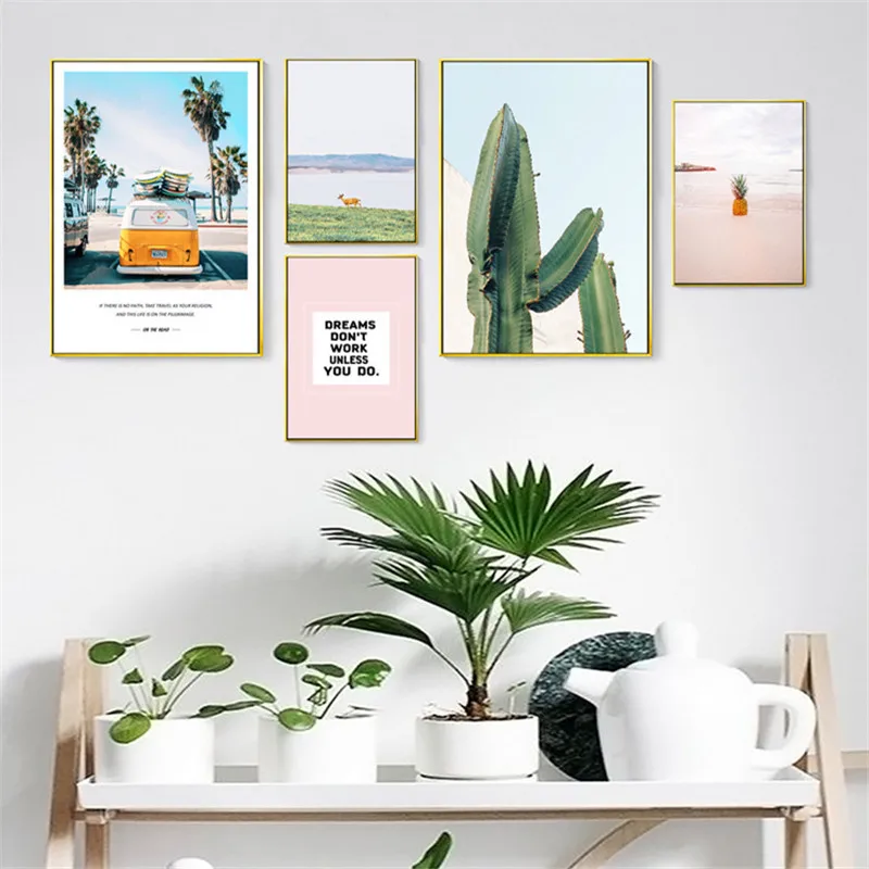

Wish Foreign Trade Explosion New Style-Northern European-Style Pink Scenery Plant Character Cool Living Room Paintings Decorativ