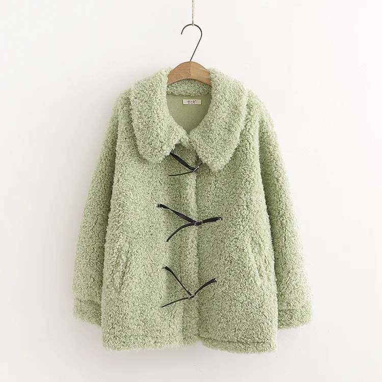 AliExpress Sweet Winter New Style Japanese-style Hipster Loose Thick Solid Color Peter Pan Collar Berber Fleece-Preserving