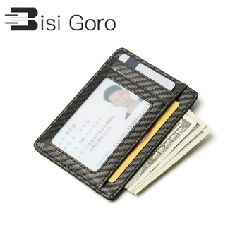 

BISI GORO Black Carbon Fiber Card Holder Slim Thin RFID Men Women Smart Small Wallet PU Leather Pocketbooks 2020 Fashion Style