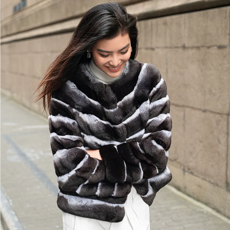 FURSARCAR Luxury Rex Rabbit Fur Jacket Real Fur Coat Elegant Women Winter Coat Thick Warm Womens Clothes Natural Fur Overcoat