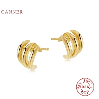 

CANNER Geometric Three-Claw Smooth Earrings For Women 100% Real 925 Sterling Silver Stud Earrings Fine Jewelry Pendientes