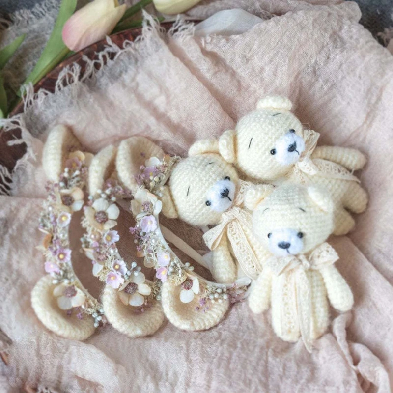 Chapeu De Malha Aderecos Para Bebes Bebe Boneca Conjunto Croche Brinquedo Recem Nascido Fotografia Foto Tiro 2 Pcs