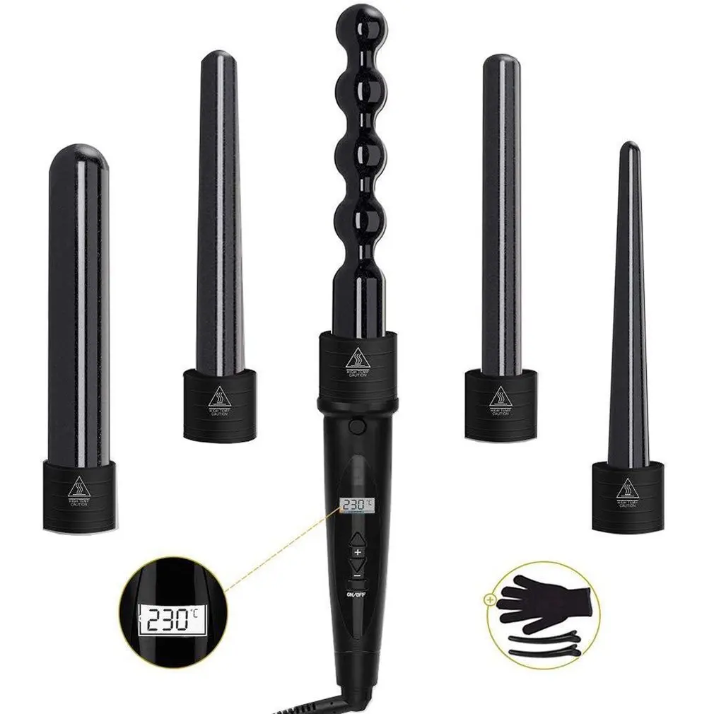 LCD Liquid Crystal Display 5 In 1 Change Tube Hair Curler Multi-function Hair Styler Tools Quick Hair Styling Curler comb