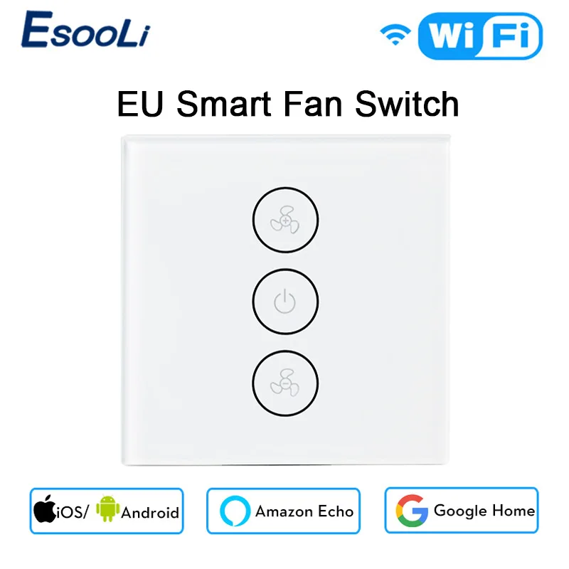 

EU/US Tuya Smart Life WiFi Smart Ceiling Fan Switch APP Remote Timer and Speed Control Compatible with Alexa and Google Home