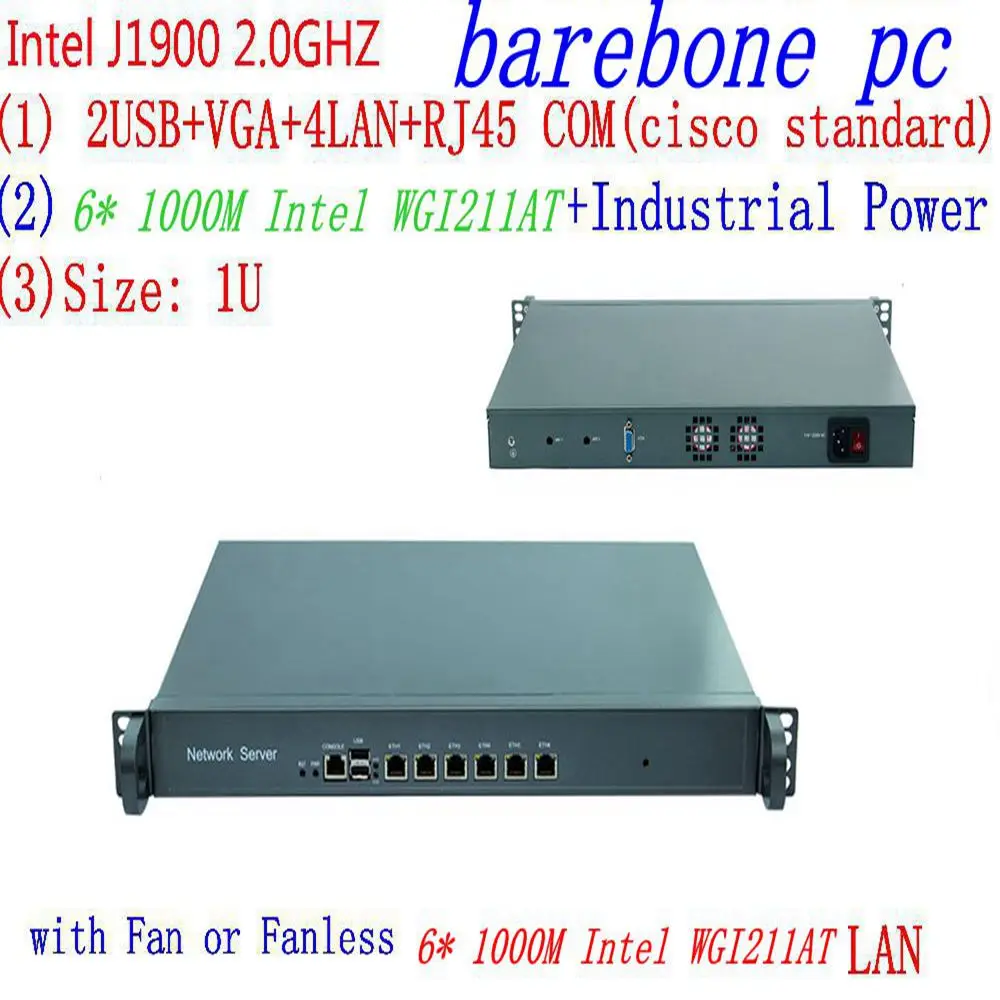 - J1900 20GHZ 1U Rack Firewall Router Network Server 61000M LAN intel WGI211AT  J1900 20GHZ Support ROS Mikrotik PFSense