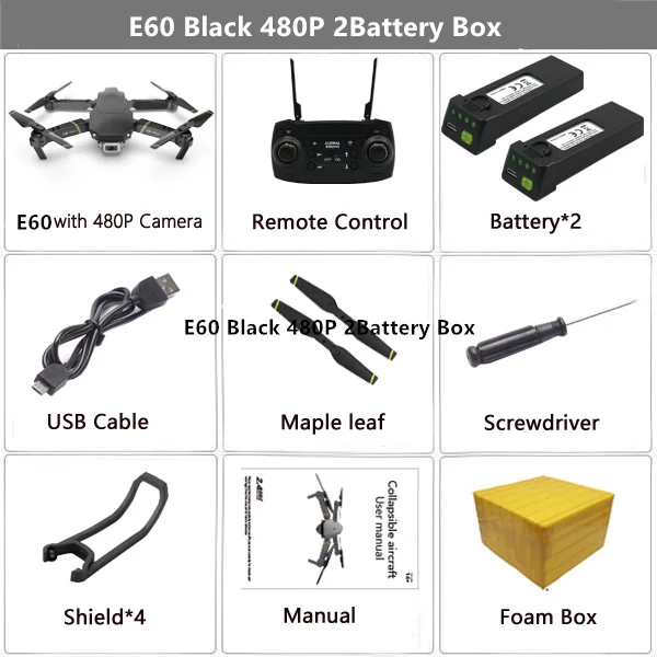 Дрон E60 RC с 4K HD камерой FPV Wi-Fi функция удержания высоты Selife Дрон складной Квадрокоптер Vs E58 E520 SG106 M69 дроны - Цвет: 480P Black 2B Box