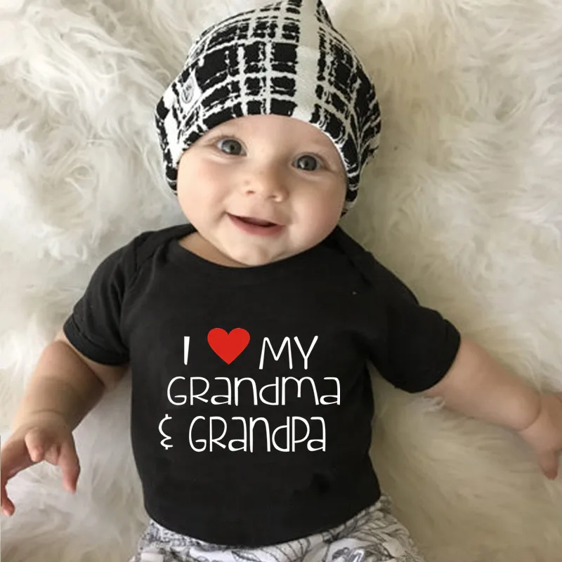 Черный Забавные я со словами "Love grandma" дедушка, детское боди для новорожденных, для мальчиков, одежда для маленьких девочек хлопковые боди для ребенка мальчика Детские комбинезоны - Цвет: Черный