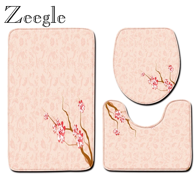 Zeegle Simple Bathroom Mat Set U Shape Bathroom Carpet Toilet Floor Rug Non-Slip Foot Mat Toilet Seat Cover Mat Modern Area Rug