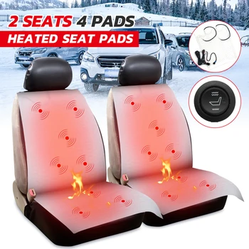 

universal Winter Warmer Seat Covers 2 seats 4pcs car carbon fiber 12v hi/lo heated seat heater pad switch kit Round Switch