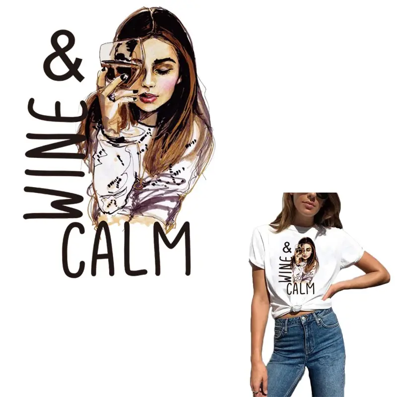 Blue Beautiful Girl Patches Iron-On Transfers For Clothing DIY Lady T-shirt Hoodies Heat Sticker On Clothes Decoration | Дом и сад