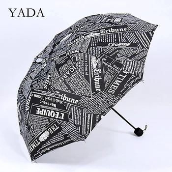 

YADA Ins Fashion black&white Newspaper Folding Umbrella Rain UV Anime child Umbrella For Women Man Windproof Umbrellas YS200087