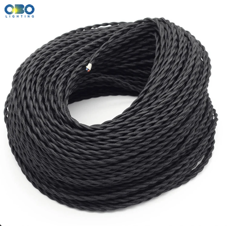 50m, cabo trançado de tecido, fio de cobre