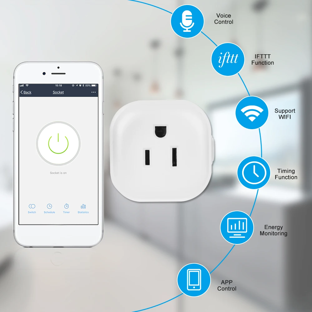 Мини Wifi умная розетка с функцией мониторинга энергии кнопка