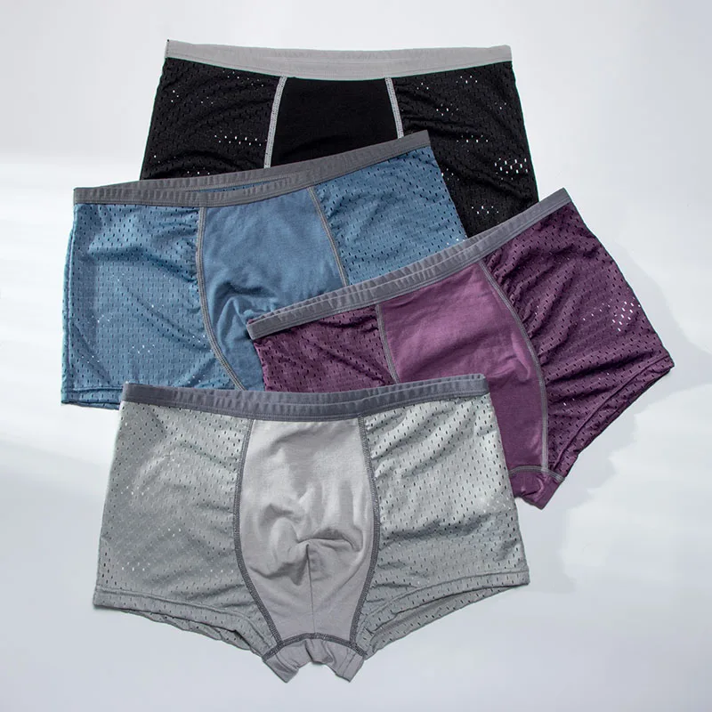 

4pcs Mens Underwear Boxers Men Boxershort Panties Man Boxeur Homme Breathable Underpants Mesh Loose Designer 2020