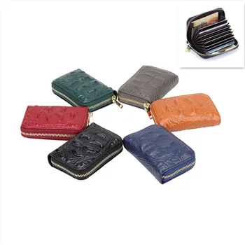 

Crocodile Pattern Genuine Leather Men's Card Bag Multi Card Head Cowhide Female Zipper Organ Credit Card Coin Purse Card Bag