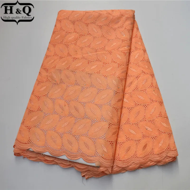 

H&Q Latest African Dry Lace Cotton Fabric High Quality Swiss Voile Lace Fabric With Stones 5 Yards/pcs For Sewing Women Dress