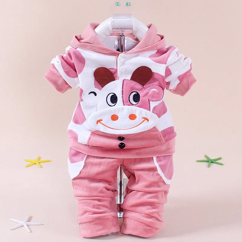 Одежда для новорожденных мальчиков осенне-зимняя одежда для маленьких девочек худи в виде тигра+ штаны, костюм, костюм одежда для малышей - Цвет: Pink
