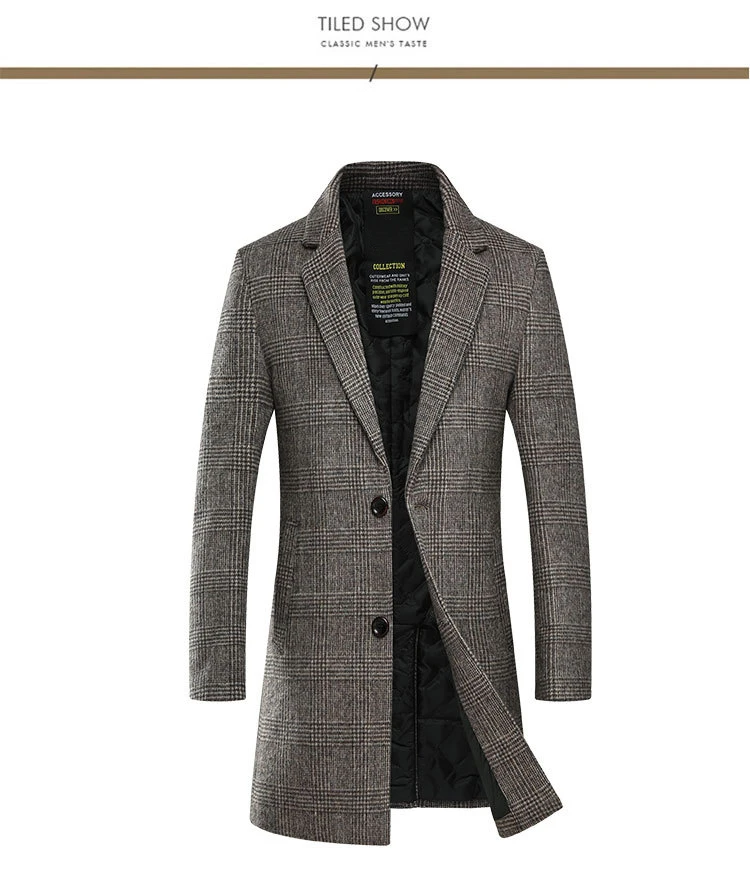 Зима длинный плотный теплый мужской Тренч отличное качество Slim Fit мужское шерстяное пальто