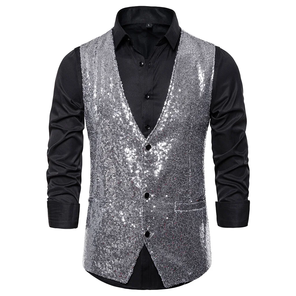gray Litthing мужской модный блейзер с блестками жилет Gliter костюм жилет костюм Go-Go сценическая одежда Блестящий Золотой блестящий топ с блестками - Цвет: gray