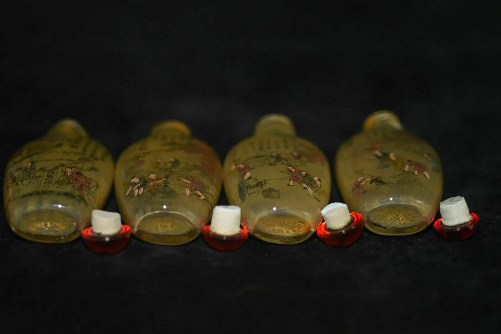 4pc Chinese folk Inside painting Guangxu Male farming glass snuff bottle 4