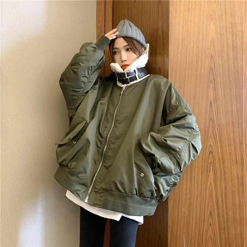 

2021 New Winter Jacket Women Street Wear Korean Cotton Outwear Plus Velvet Padded Warm Coat Winter Woman's Cotton Clothing