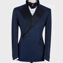 2022 New Navy Blue Double Breasted Peak Lapel Wedding Groom trajes para hombre Men Suits Wedding For Prom Dinner Best Man Blazer
