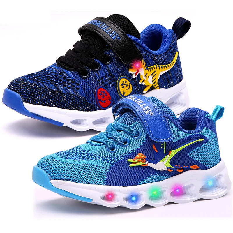 

Dinoskulls Boys Shoes Light Up Kids Sneakers 3D Dinosaur LED Children Trainers 2019 Autumn Mesh Sport Tennis Big Boys Shoes