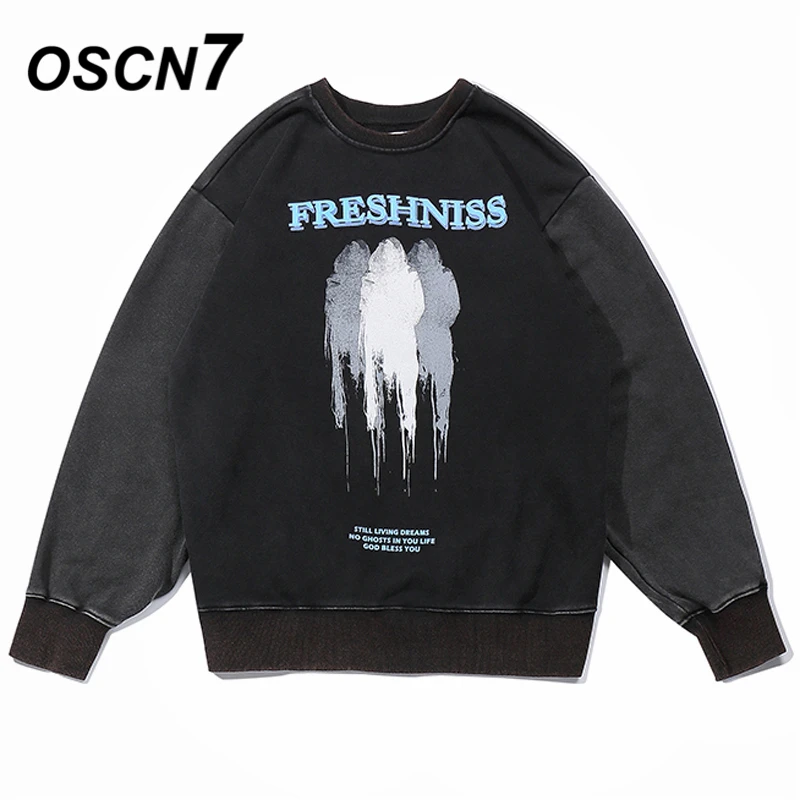 

OSCN7 High Street Funny Print Sweatshirt Men 2019 Fall Casual Fashion High Streetwear Harajuku Oversize Sweatshirt Mens B06