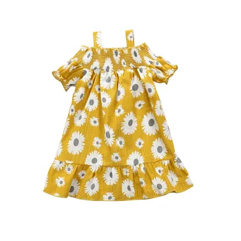 

Toddler Kids Baby Girls Sunflower Print Off Shoulder Dress Summer Casual Clothes