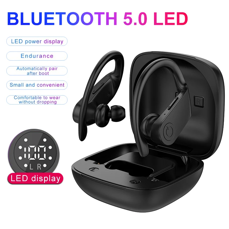 B11 Wireless Bluetooth 5 0 Headphones Sports Ear Hook Electricity Display Headset With LED Noise Reduction Charging Box